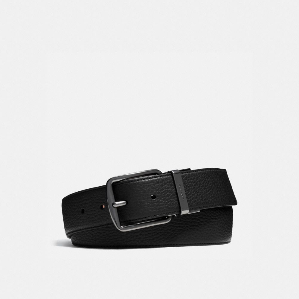COACH®,HARNESS BUCKLE CUT-TO-SIZE REVERSIBLE BELT, 38MM,Leather,Black/Mahogany,Front View