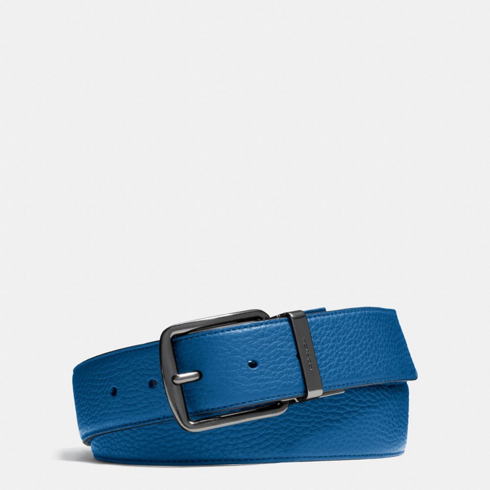 COACH®,HARNESS BUCKLE CUT-TO-SIZE REVERSIBLE BELT, 38MM,Leather,Denim Midnight,Front View