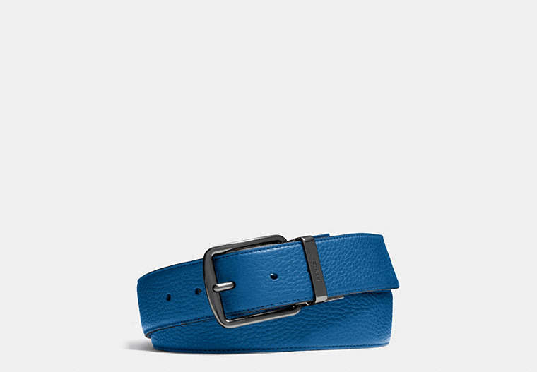 COACH®,HARNESS BUCKLE CUT-TO-SIZE REVERSIBLE BELT, 38MM,Leather,Denim Midnight,Front View