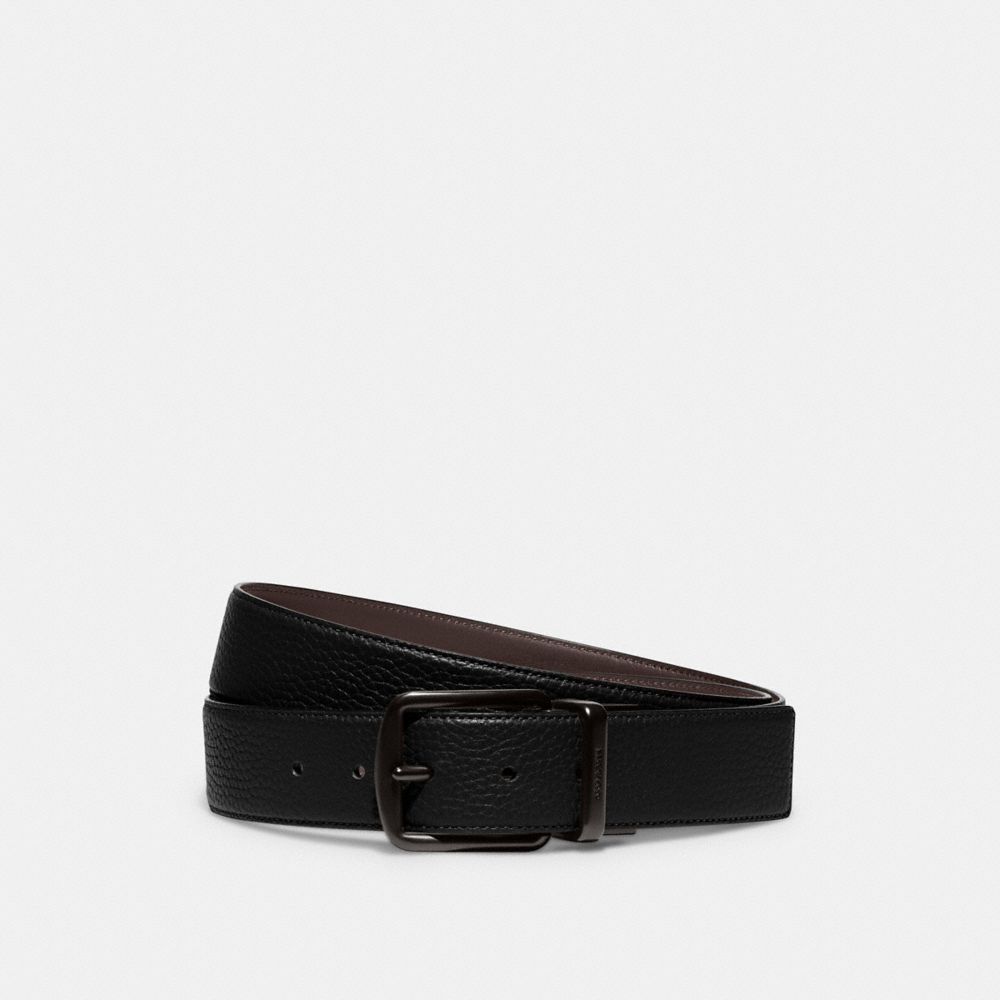 COACH®,HARNESS BUCKLE CUT-TO-SIZE REVERSIBLE BELT, 38MM,Leather,Black/Maple,Front View
