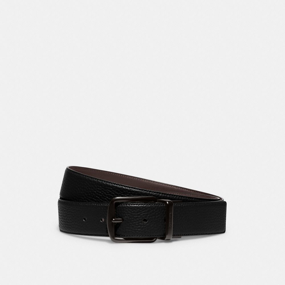 COACH®,Harness Buckle Cut To Size Reversible Belt, 38 Mm,Standard,Engraved Detail,Logo,Reversible,Gunmetal,Casual,Work,,Front View