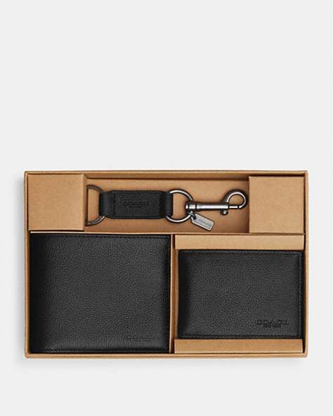 COACH®,BOXED 3-IN-1 WALLET GIFT SET,Black,Front View