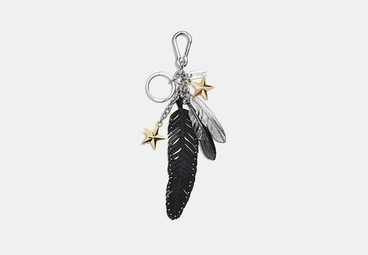 COACH®,MIXED FEATHERS AND STARS BAG CHARM,Mixed Material,Silver/Multi,Front View image number 0