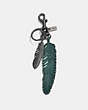 COACH®,MULTI FEATHER BAG CHARM,Metal Leather,Black/Dark Turquoise,Front View