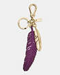 COACH®,MULTI FEATHER BAG CHARM,Metal Leather,GD/PLUM,Front View
