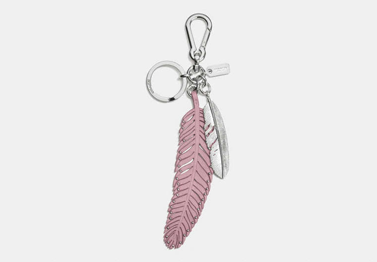 COACH®,MULTI FEATHER BAG CHARM,Metal Leather,Silver/Petal,Front View