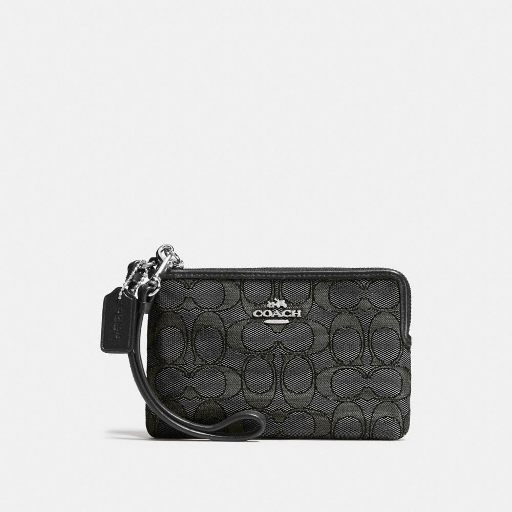 COACH®,CORNER ZIP WRISTLET,cotton,Silver/Black Smoke,Front View