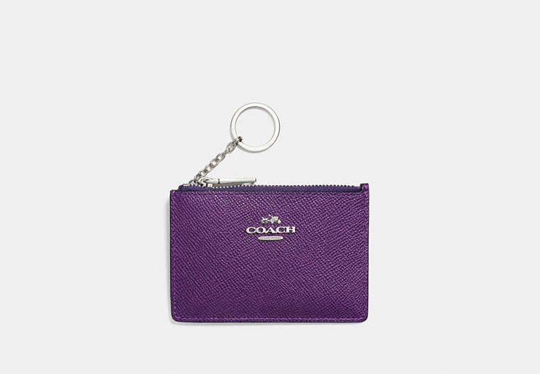 COACH®,MINI SKINNY ID CASE,Crossgrain Leather,Silver/Violet,Front View