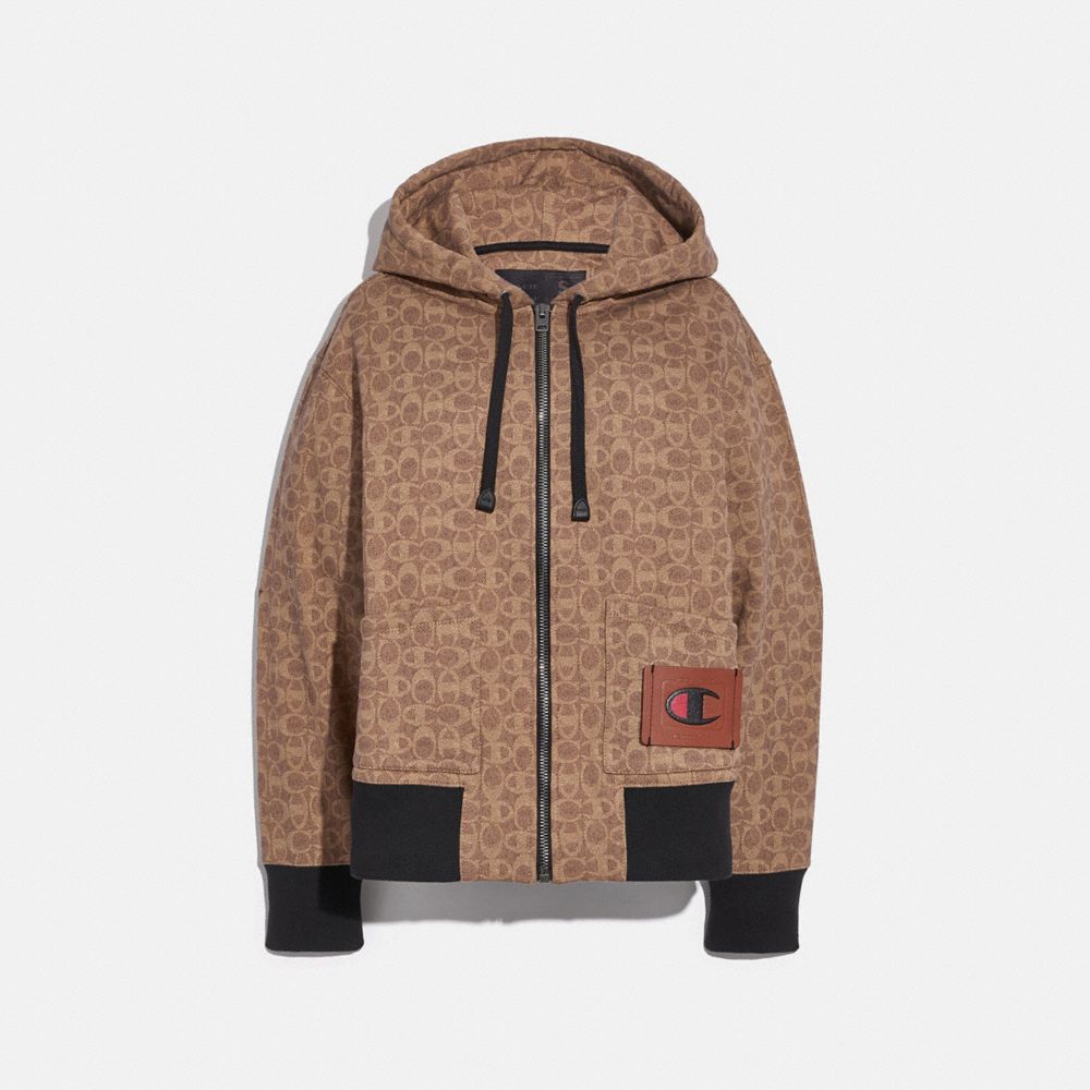 Coach long faux shearling mix online hoodie