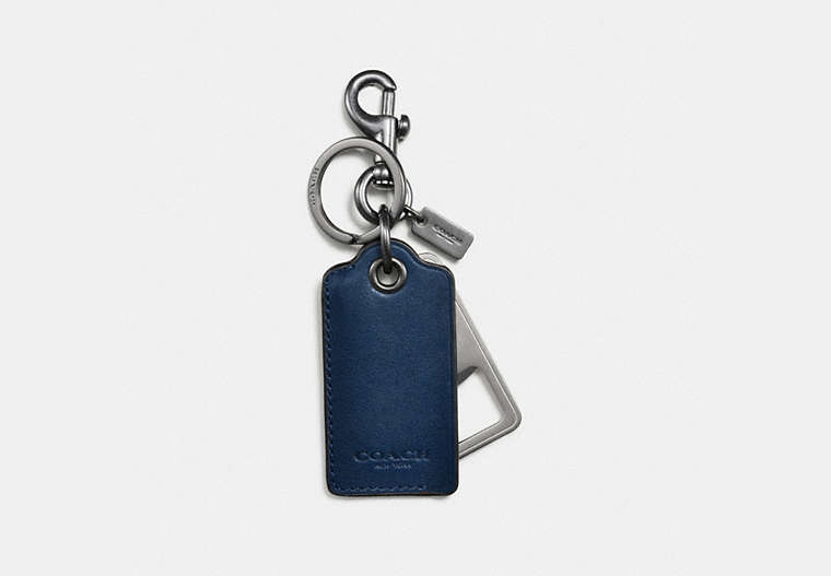 COACH®,BOTTLE OPENER KEY RING,Leather,CADET,Front View