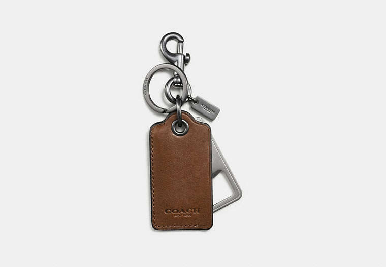 COACH®,BOTTLE OPENER KEY RING,Leather,Dark Saddle,Front View