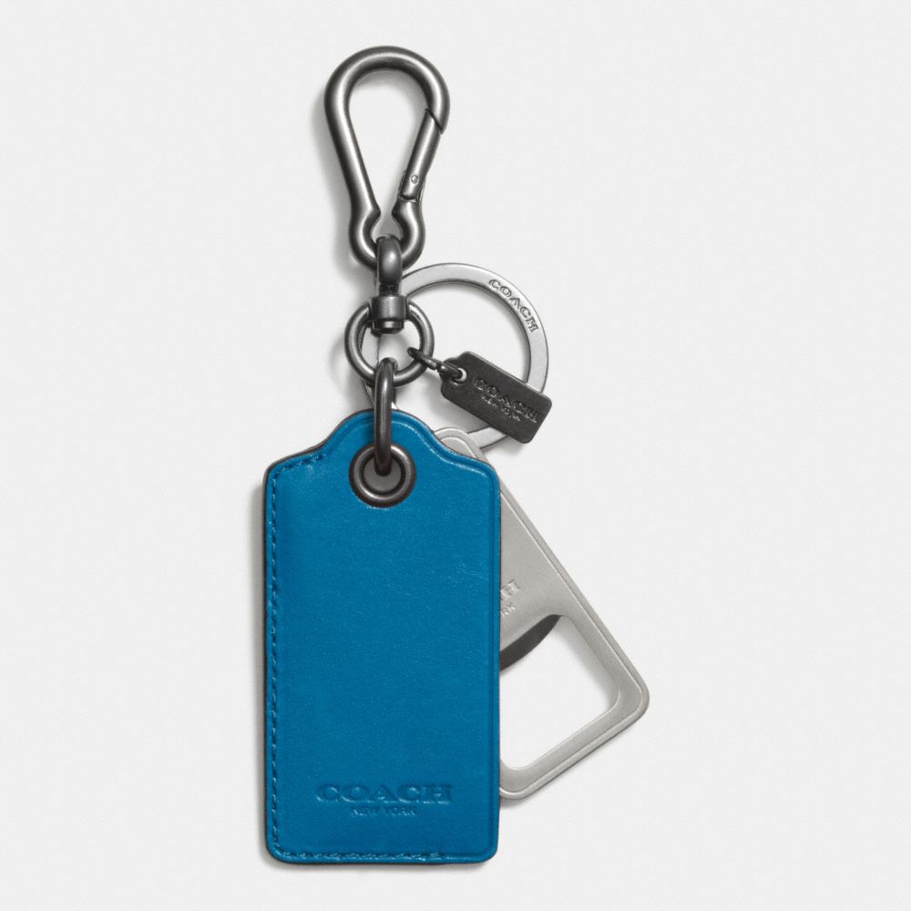 COACH®,BOTTLE OPENER KEY RING,Leather,Peacock dark turquoise,Front View