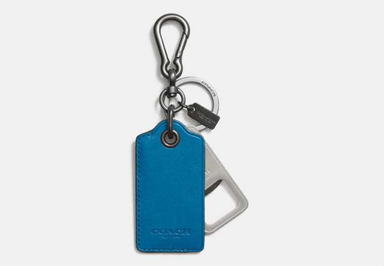 COACH®,BOTTLE OPENER KEY RING,Leather,Peacock dark turquoise,Front View