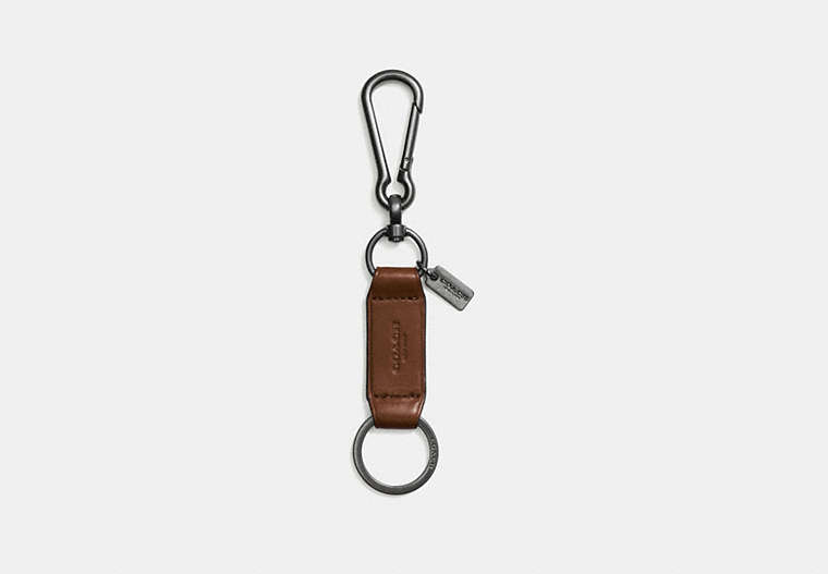 COACH®,TRIGGER SNAP KEY RING,Leather,Dark Saddle,Front View