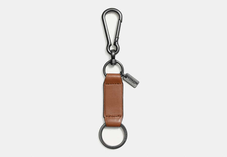 COACH®,TRIGGER SNAP KEY RING,Leather,Saddle,Front View