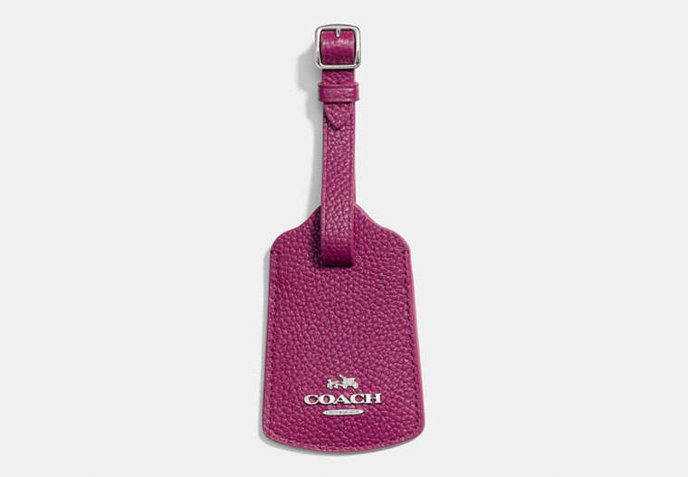 COACH®,LUGGAGE TAG IN POLISHED PEBBLE LEATHER,Leather,Silver/Cyclamen,Front View
