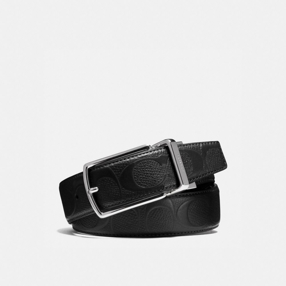 COACH®,MODERN HARNESS CUT-TO-SIZE REVERSIBLE BELT IN SIGNATURE LEATHER,Leather,Black,Front View image number 0