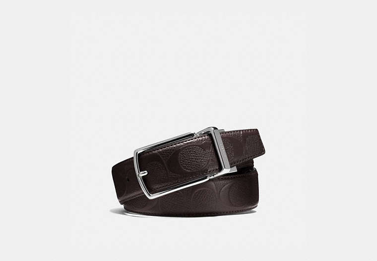 COACH®,MODERN HARNESS CUT-TO-SIZE REVERSIBLE BELT IN SIGNATURE LEATHER,Leather,Dark B Dark Brown,Front View