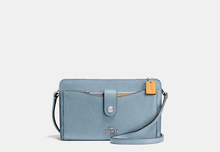 COACH®,POP-UP MESSENGER IN COLORBLOCK,Leather,Mini,Cornflower Multi/Silver,Front View