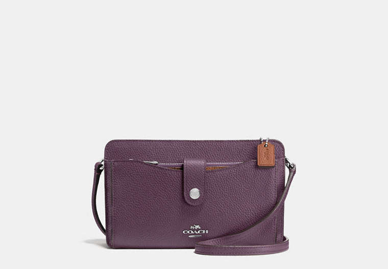 COACH®,POP-UP MESSENGER IN COLORBLOCK,Leather,Mini,Silver/EGGPLANT MULTI,Front View