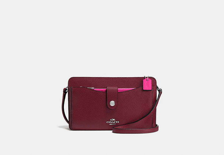 COACH®,POP-UP MESSENGER IN COLORBLOCK,Leather,Mini,Silver/BURGUNDY/CERISE,Front View