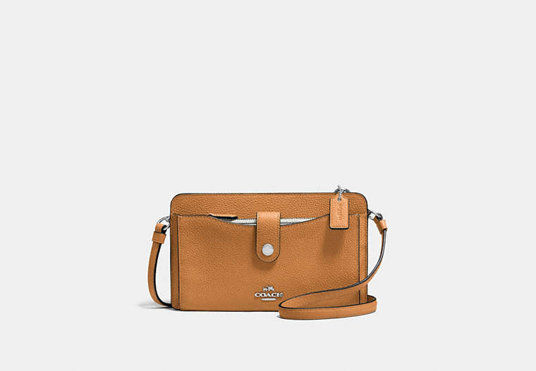 COACH®,POP-UP MESSENGER IN COLORBLOCK,Leather,Mini,Silver/Light Saddle Chalk,Front View