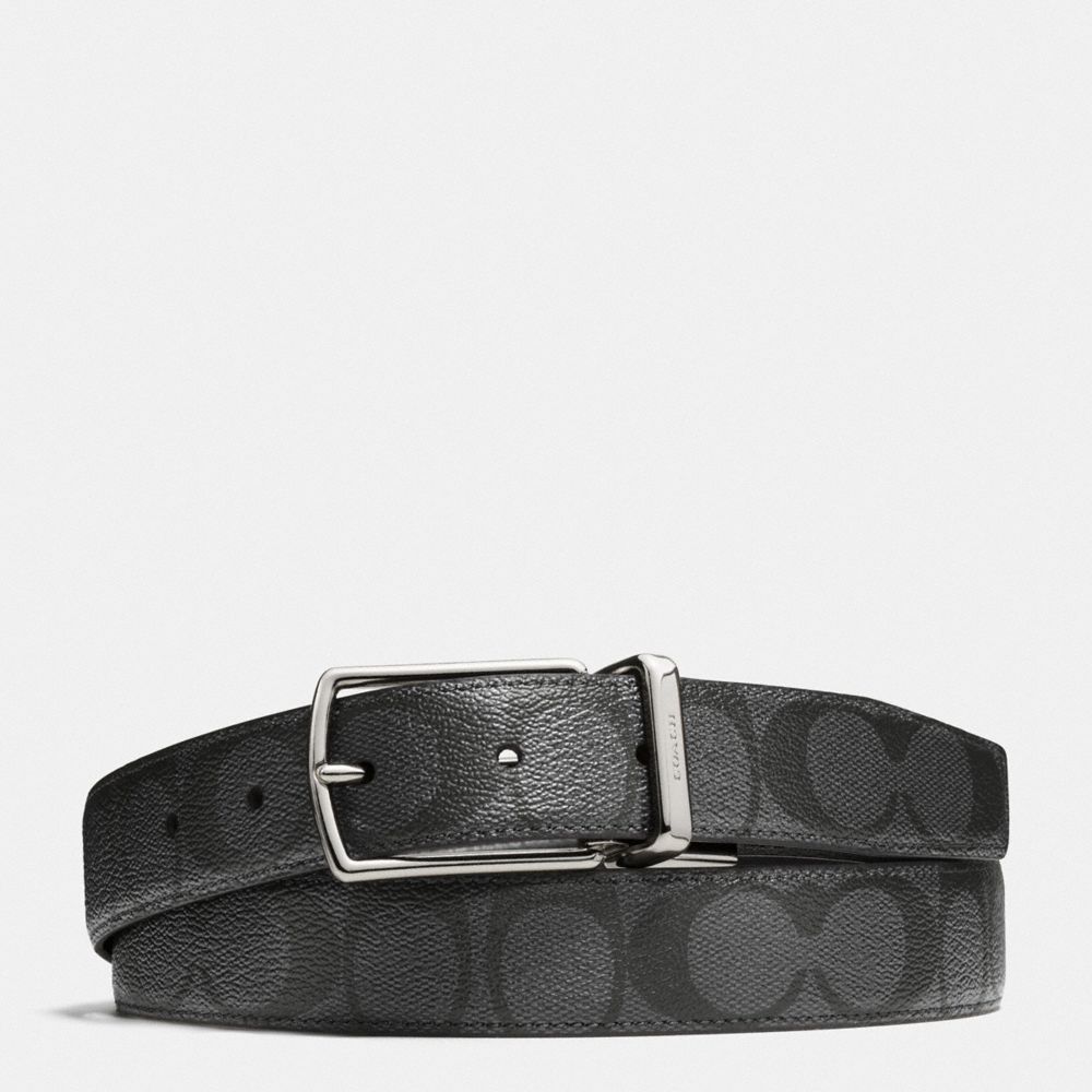COACH®,HARNESS BUCKLE CUT-TO-SIZE REVERSIBLE BELT, 30MM,Charcoal/Black,Front View image number 0