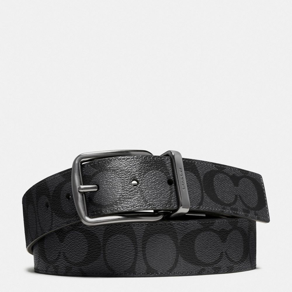 COACH®,HARNESS BUCKLE CUT-TO-SIZE REVERSIBLE BELT, 38MM,pvc,Charcoal/Black,Front View