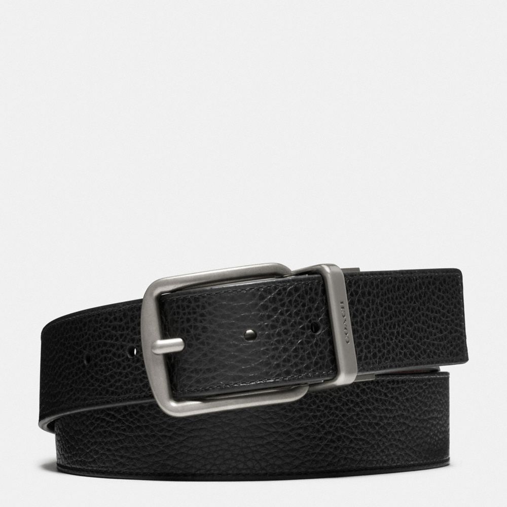 COACH®,HARNESS BUCKLE CUT-TO-SIZE REVERSIBLE BELT, 38MM,Black Dark Brown,Front View image number 0