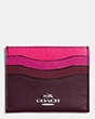 COACH®,FLAT CARD CASE IN COLORBLOCK LEATHER,Leather,Silver/Burgundy Multi,Front View