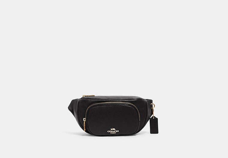 COACH®,COURT BELT BAG,Pebbled Leather,Mini,Gold/Black,Front View
