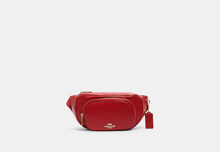 COACH®,COURT BELT BAG,Pebbled Leather,Mini,Gold/1941 Red,Front View