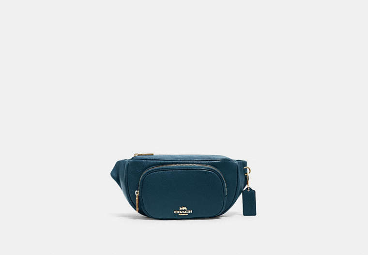 COACH®,COURT BELT BAG,Pebbled Leather,Mini,Gold/Peacock,Front View
