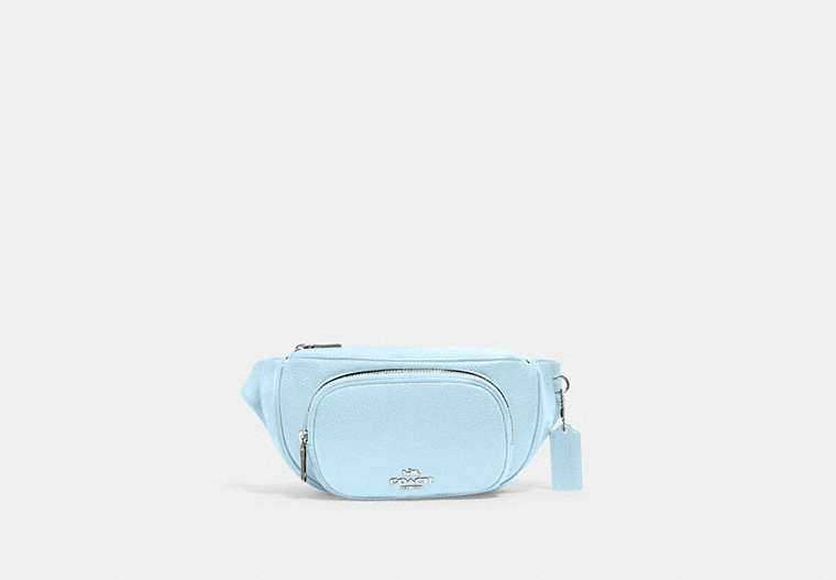 COACH®,COURT BELT BAG,Pebbled Leather,Mini,Silver/Waterfall,Front View