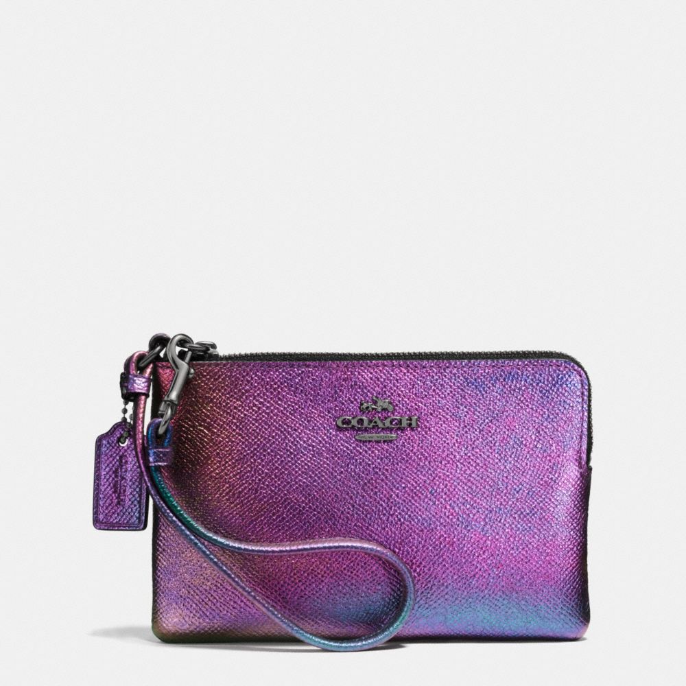 COACH Corner Zip Wristlet In Hologram Leather COACH