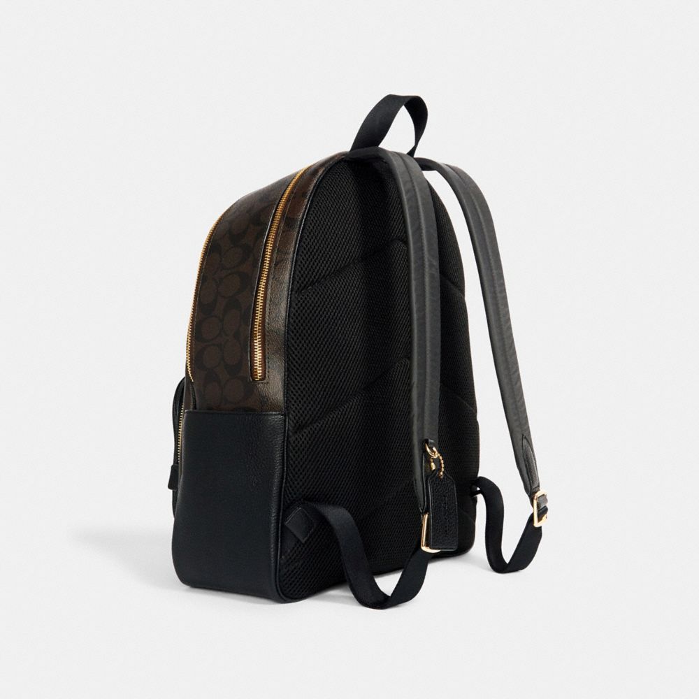 COACH®,LARGE COURT BACKPACK IN SIGNATURE CANVAS,Signature Canvas,Large,Everyday,Gold/Brown Black,Angle View