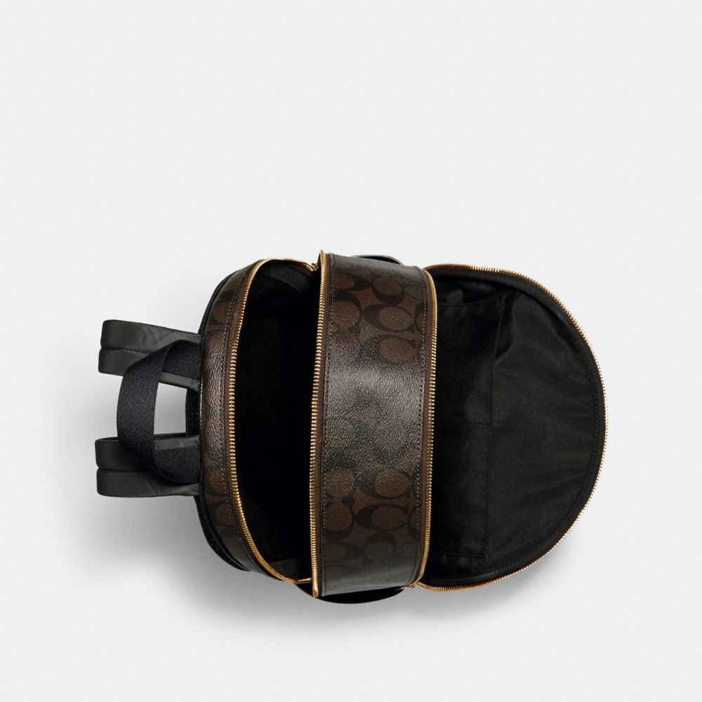 COACH®,Large Court Backpack In Signature Canvas,Canvas,Leather,Backpack,PVC,Color Block,Logo,Gold Metal,Casual,Multi Color,Inside View,Top View