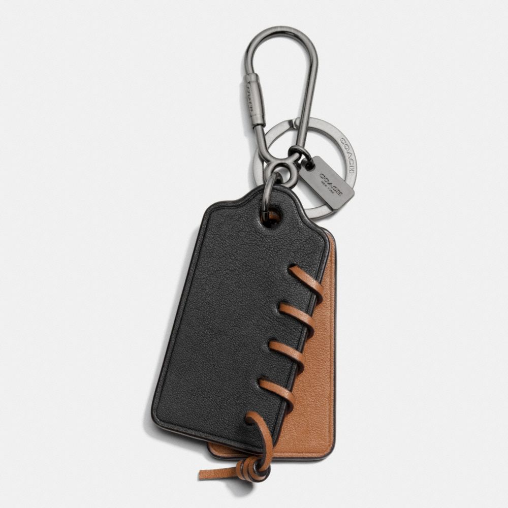 COACH®,RIP AND REPAIR KEY RING,Leather,Black/Saddle,Front View