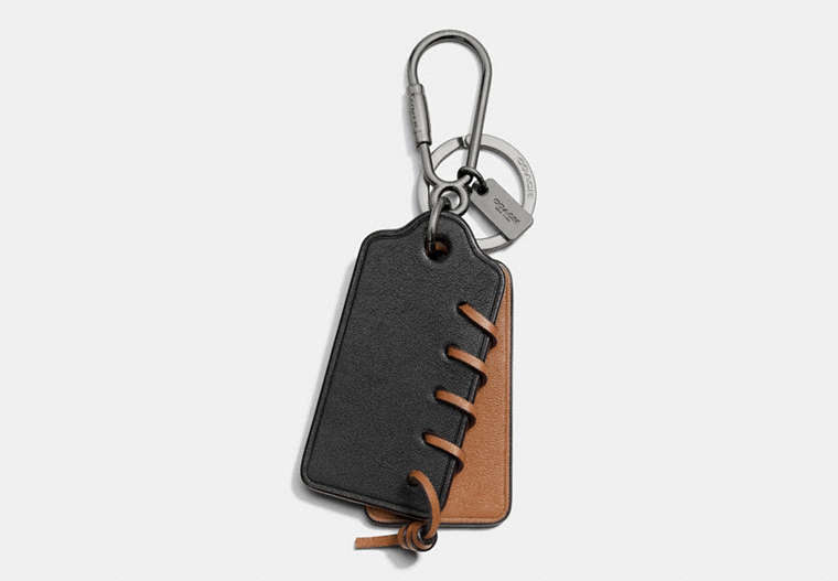 COACH®,RIP AND REPAIR KEY RING,Leather,Black/Saddle,Front View