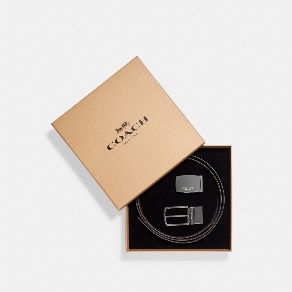 COACH®,Mod Plaque/Harness CTSR Belt Box Lthr,Black Dark Brown,Front View