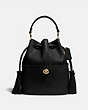 COACH®,LORA BUCKET BAG WITH WHIPSTITCH DETAIL,Leather,Medium,Brass/Black,Front View