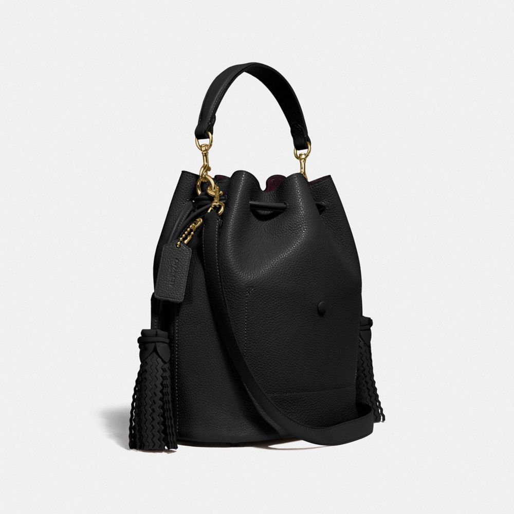 COACH®,LORA BUCKET BAG WITH WHIPSTITCH DETAIL,Leather,Medium,Brass/Black,Angle View