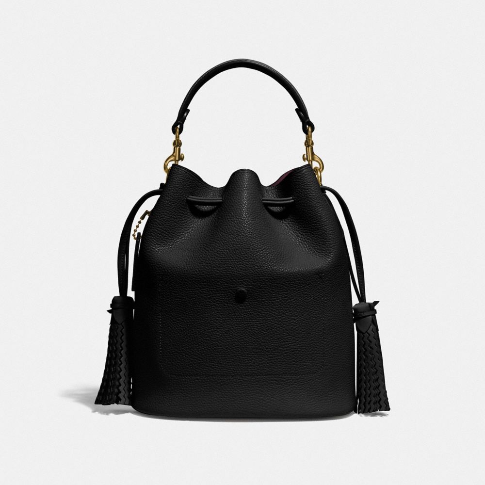 COACH®,LORA BUCKET BAG WITH WHIPSTITCH DETAIL,Leather,Medium,Brass/Black,Back View