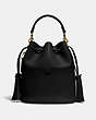 COACH®,LORA BUCKET BAG WITH WHIPSTITCH DETAIL,Leather,Medium,Brass/Black,Back View
