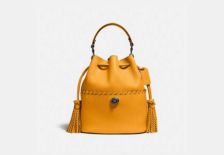 COACH®,LORA BUCKET BAG WITH WHIPSTITCH DETAIL,Leather,Medium,Pewter/Pollen,Front View image number 0