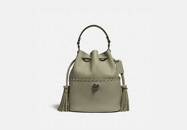 COACH®,LORA BUCKET BAG WITH WHIPSTITCH DETAIL,Leather,Medium,Pewter/Light Fern,Front View
