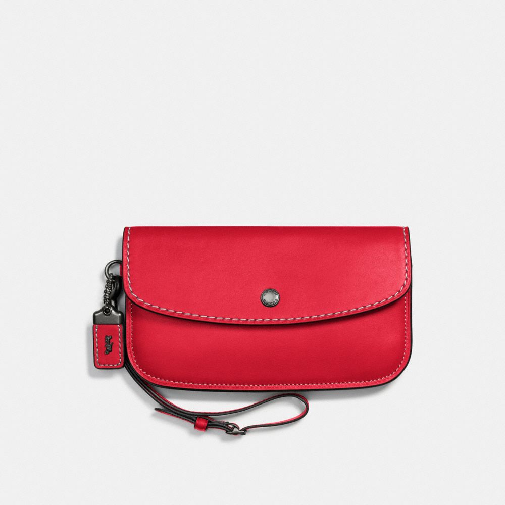 COACH®,CLUTCH,Leather,Black Copper/1941 Red,Front View image number 0