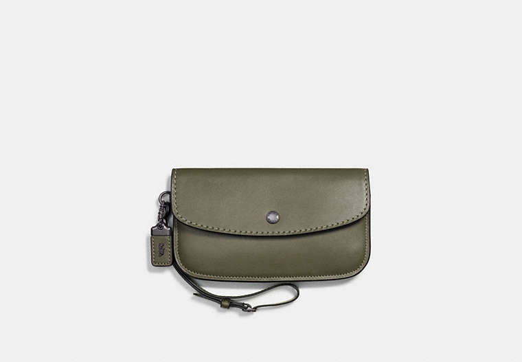 COACH®,CLUTCH IN GLOVETANNED LEATHER,Cuir,étain/Olive,Front View