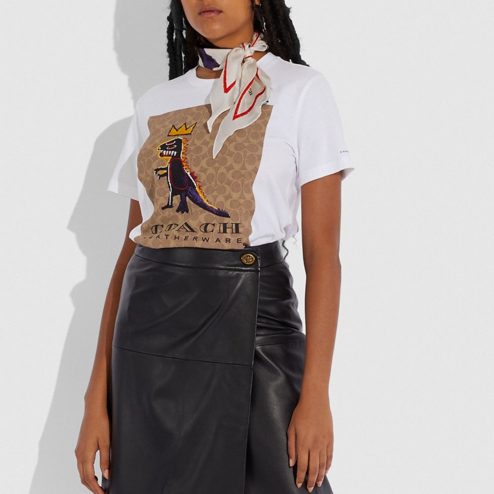 COACH®,Coach X Jean Michel Basquiat Silk Diamond Scarf,,Angle View