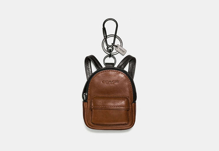 COACH®,BACKPACK CHARM,Leather,BLACK/DARK SADDLE,Front View